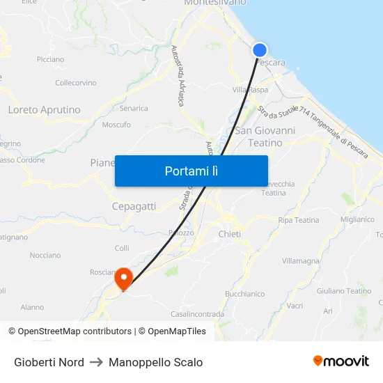 Gioberti Nord to Manoppello Scalo map