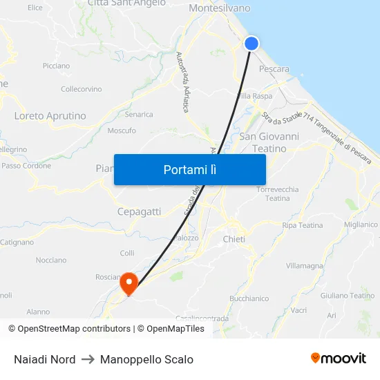 Naiadi Nord to Manoppello Scalo map