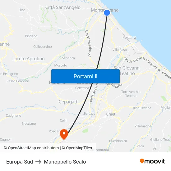 Europa Sud to Manoppello Scalo map