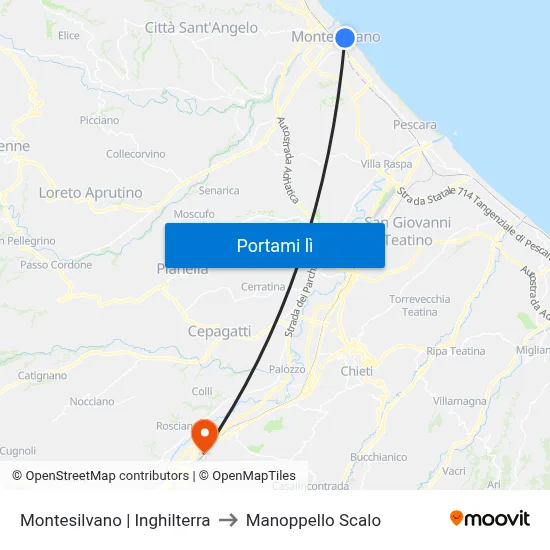 Montesilvano | Inghilterra to Manoppello Scalo map
