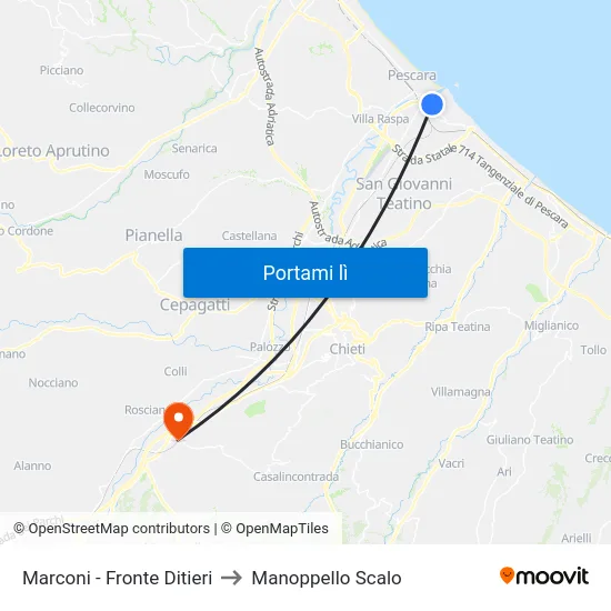 Marconi - Fronte Ditieri to Manoppello Scalo map
