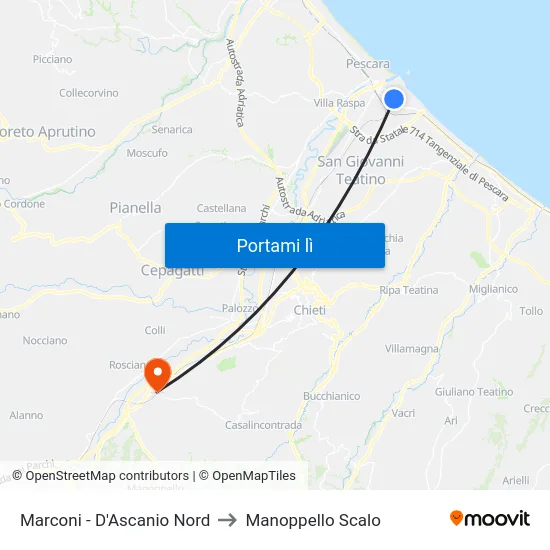 Marconi - D'Ascanio Nord to Manoppello Scalo map