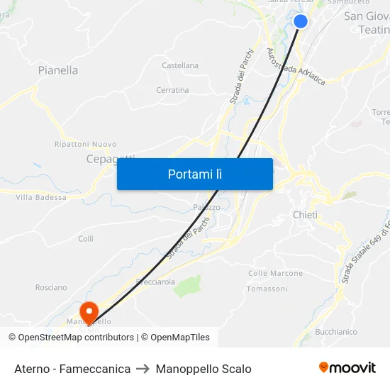 Aterno - Fameccanica to Manoppello Scalo map