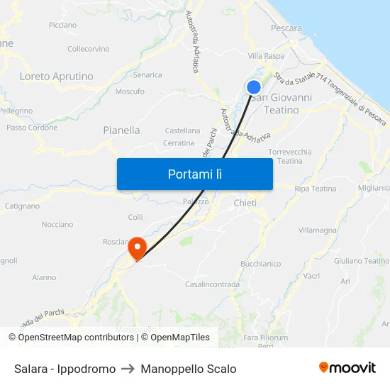 Salara - Ippodromo to Manoppello Scalo map