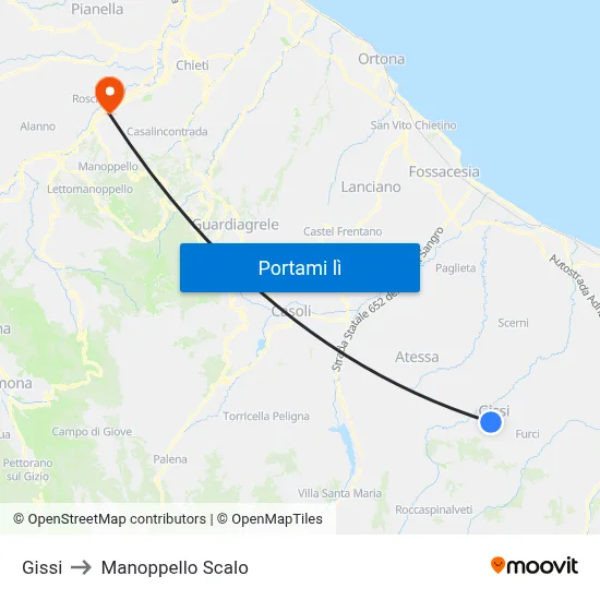 Gissi to Manoppello Scalo map