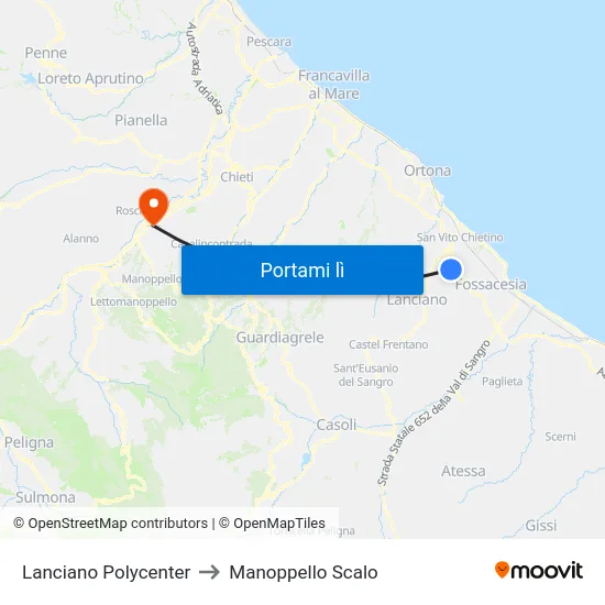 Lanciano Polycenter to Manoppello Scalo map