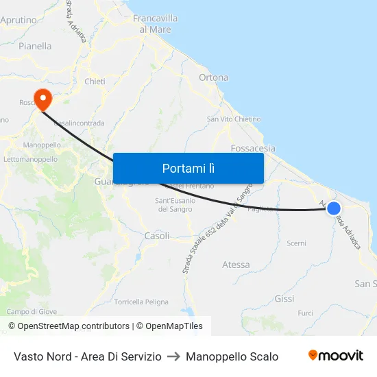 Vasto Nord - Area Di Servizio to Manoppello Scalo map
