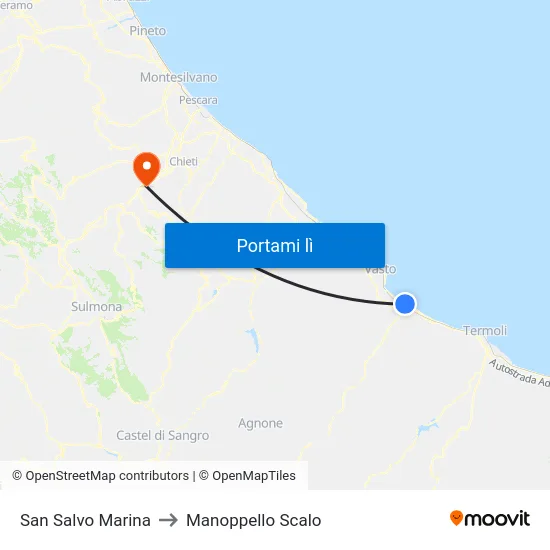San Salvo Marina to Manoppello Scalo map