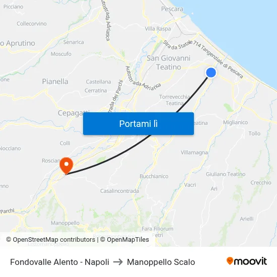 Fondovalle Alento - Napoli to Manoppello Scalo map