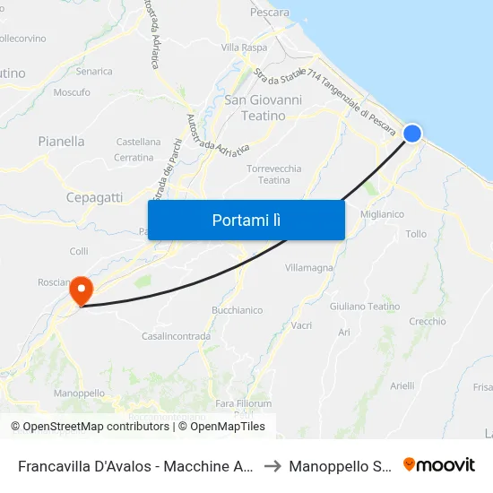 Francavilla D'Avalos - Macchine Agricole to Manoppello Scalo map