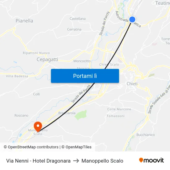 Via Nenni - Hotel Dragonara to Manoppello Scalo map