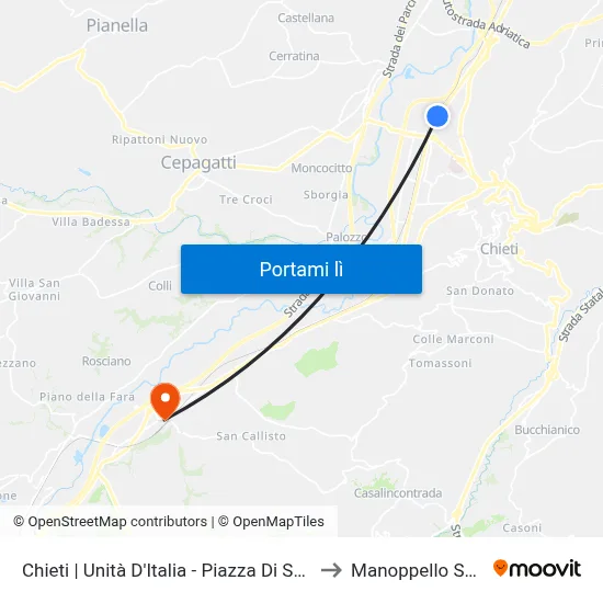 Chieti | Unità D'Italia - Piazza Di Spagna to Manoppello Scalo map