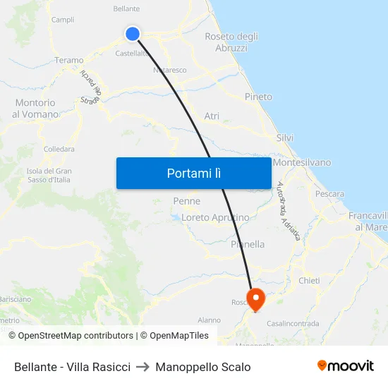 Bellante - Villa Rasicci to Manoppello Scalo map