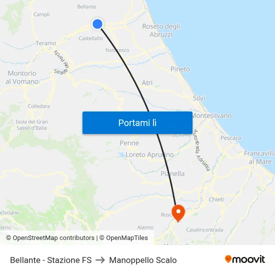 Bellante - Stazione FS to Manoppello Scalo map