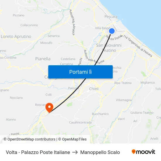 Volta - Palazzo Poste Italiane to Manoppello Scalo map