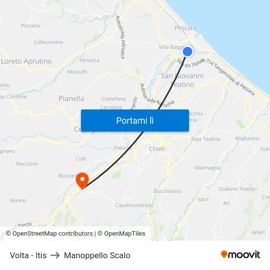 Volta - Itis to Manoppello Scalo map