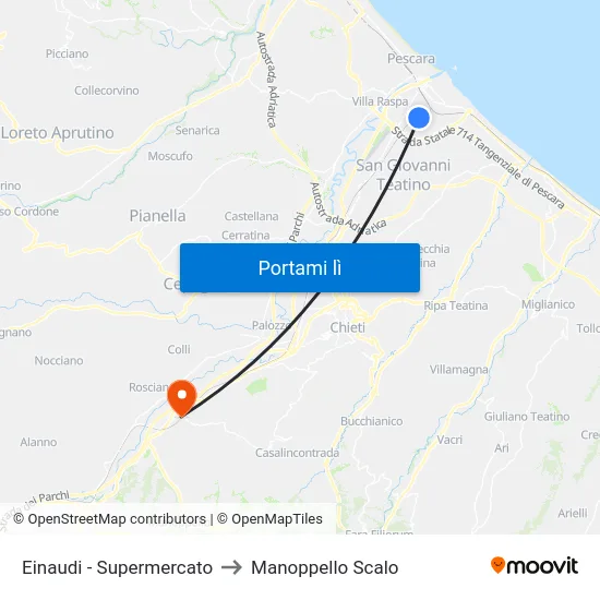 Einaudi - Supermercato to Manoppello Scalo map