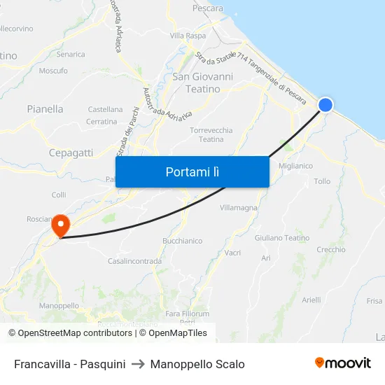Francavilla - Pasquini to Manoppello Scalo map