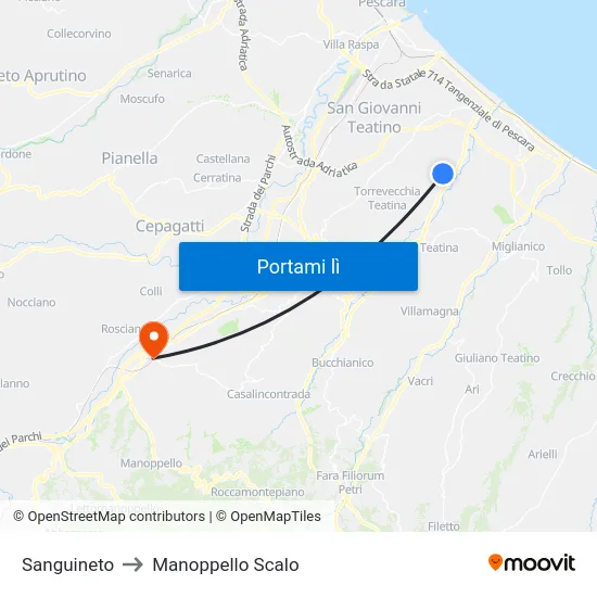 Sanguineto to Manoppello Scalo map