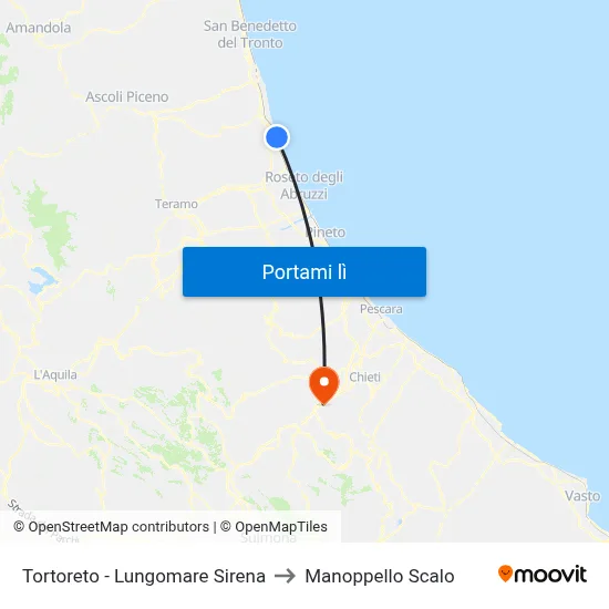 Tortoreto - Lungomare Sirena to Manoppello Scalo map