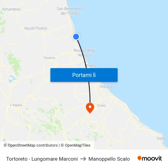 Tortoreto - Lungomare Marconi to Manoppello Scalo map