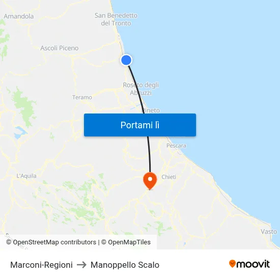 Marconi-Regioni to Manoppello Scalo map