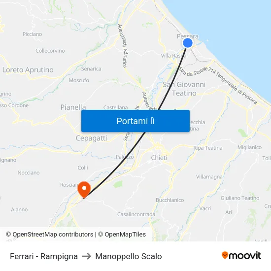 Ferrari - Rampigna to Manoppello Scalo map