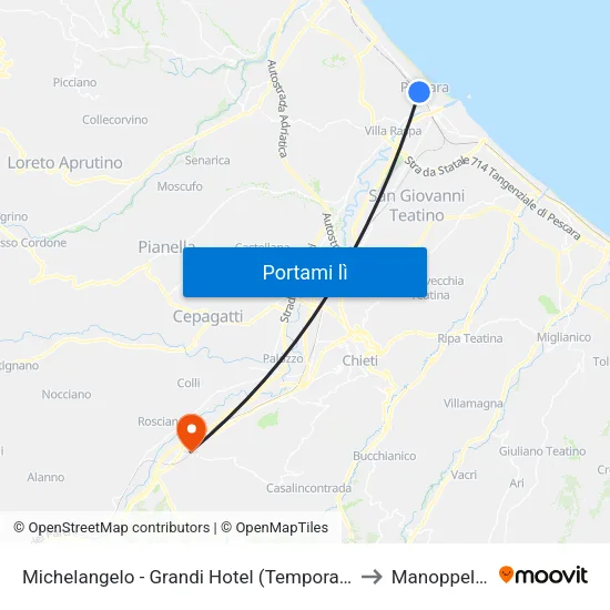 Michelangelo - Grandi Hotel (Temporaneamente Soppressa) to Manoppello Scalo map