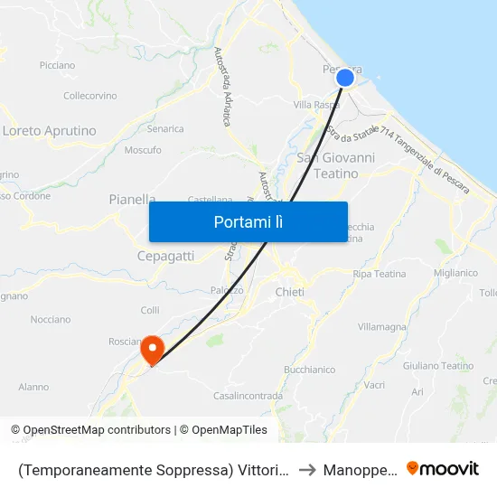 (Temporaneamente Soppressa) Vittorio Emanuele II - Fronte Ovs to Manoppello Scalo map