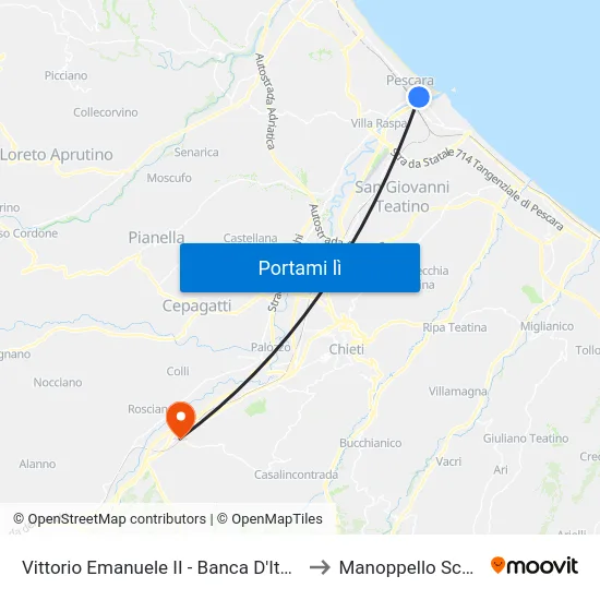 Vittorio Emanuele II - Banca D'Italia to Manoppello Scalo map