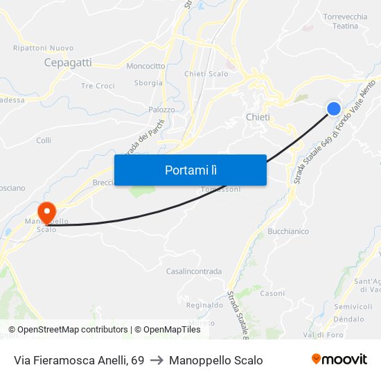 Via Fieramosca Anelli, 69 to Manoppello Scalo map