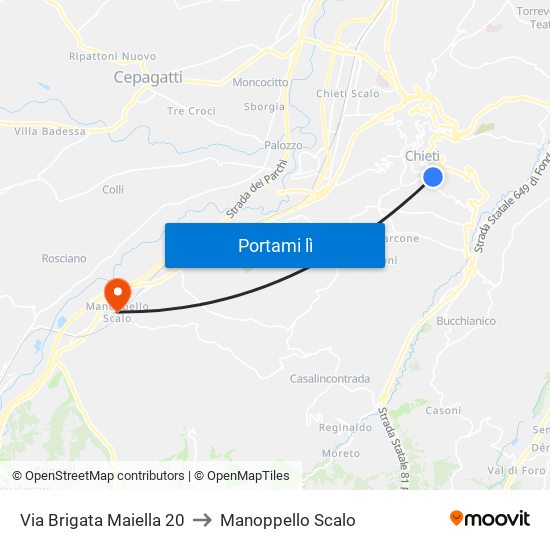 Via Brigata Maiella 20 to Manoppello Scalo map