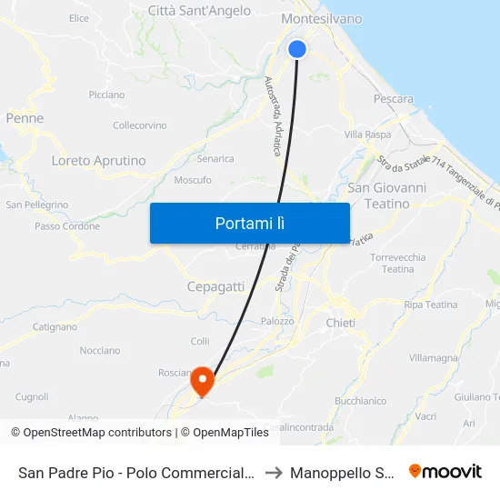 San Padre Pio - Polo Commerciale Sud to Manoppello Scalo map