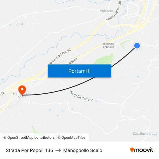 Strada Per Popoli 136 to Manoppello Scalo map