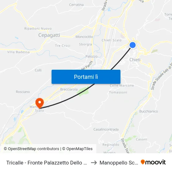 Tricalle - Fronte Palazzetto Dello Sport to Manoppello Scalo map