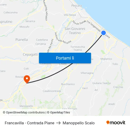 Francavilla - Contrada Piane to Manoppello Scalo map