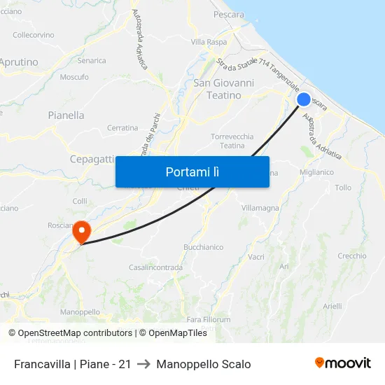 Francavilla | Piane - 21 to Manoppello Scalo map