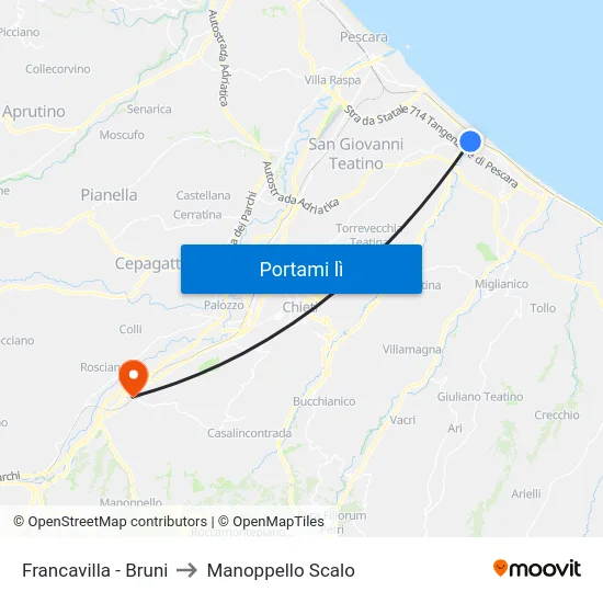 Francavilla - Bruni to Manoppello Scalo map