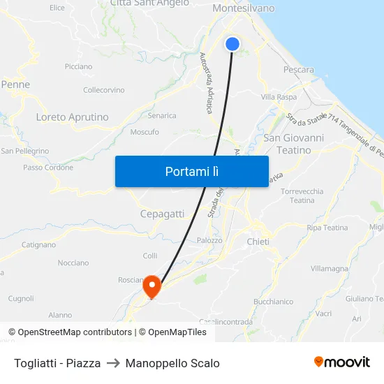 Togliatti - Piazza to Manoppello Scalo map
