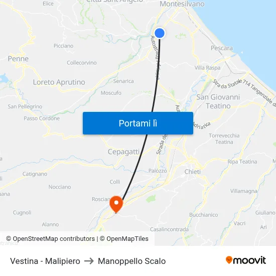 Vestina - Malipiero to Manoppello Scalo map