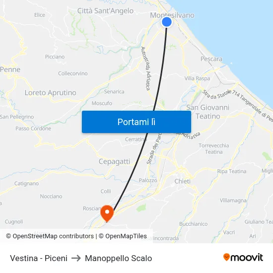 Vestina - Piceni to Manoppello Scalo map
