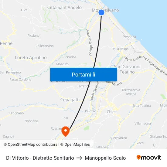 Di Vittorio - Distretto Sanitario to Manoppello Scalo map