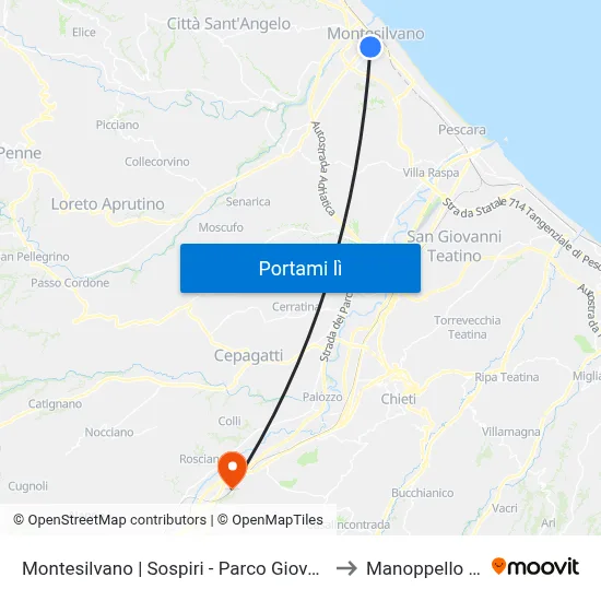 Montesilvano | Sospiri - Parco Giovanni Paolo II to Manoppello Scalo map