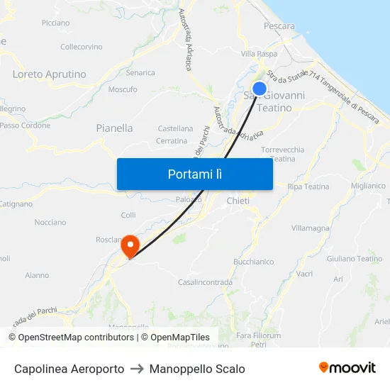 Capolinea Aeroporto to Manoppello Scalo map