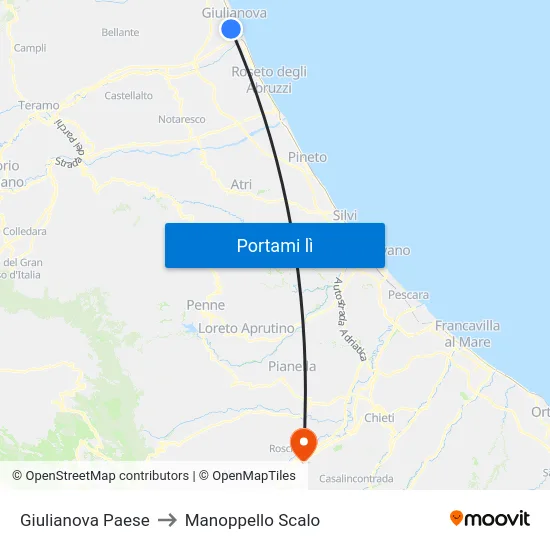 Giulianova Paese to Manoppello Scalo map
