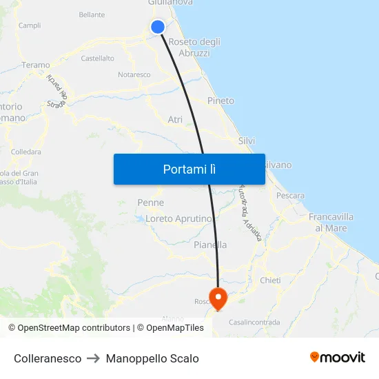 Colleranesco to Manoppello Scalo map