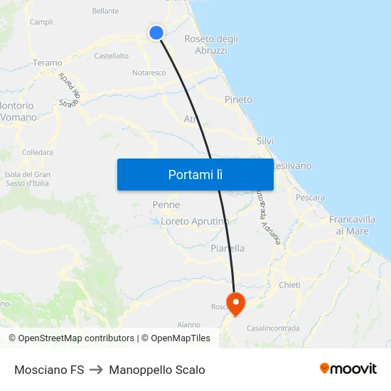 Mosciano FS to Manoppello Scalo map