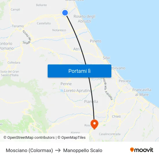 Mosciano (Colormax) to Manoppello Scalo map