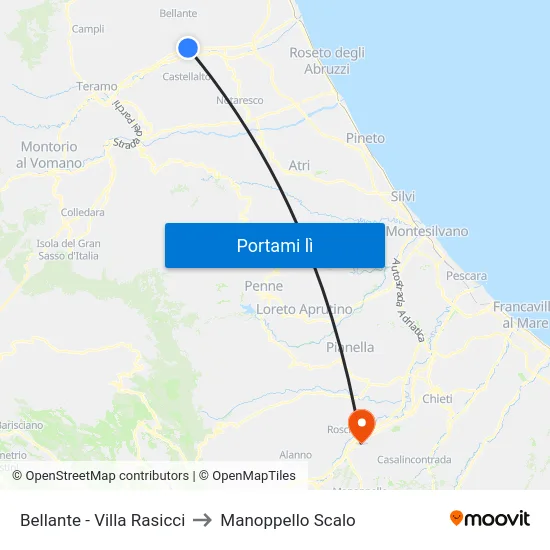 Bellante - Villa Rasicci to Manoppello Scalo map