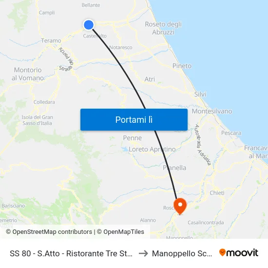 SS 80 - S.Atto - Ristorante Tre Stelle to Manoppello Scalo map